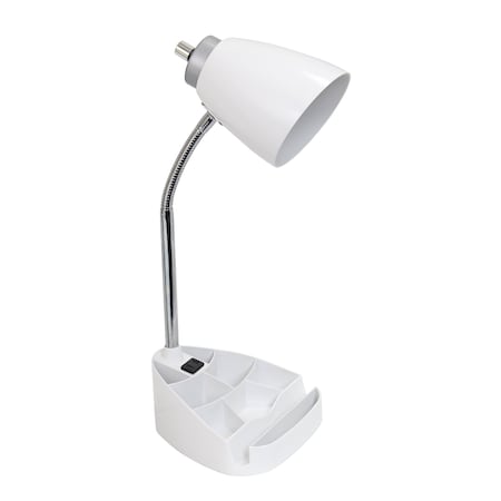 Gooseneck Organizer Desk Lamp With Holder And Charging Outlet, White